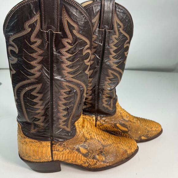 Justin Leather Snakeskin 8695 Brown Tan Western Cowboy Boots 8.5 D - Picture 8 of 16